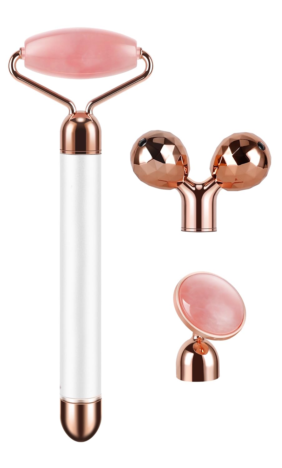 DANGSHAN 3-in-1 Electric Jade Roller 3D Roller Facial Roller & Face Massager, Rose Quartz – close-up detail