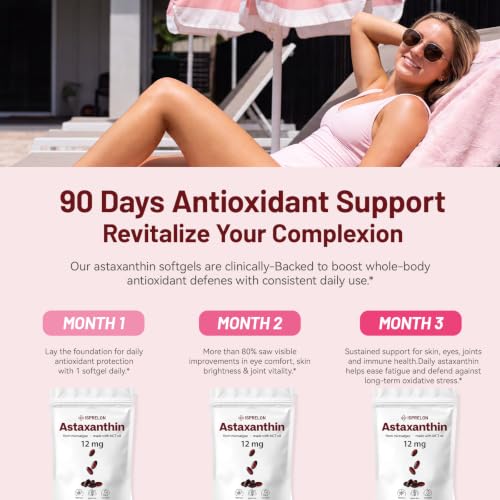 Astaxanthin 12mg with MCT Oil - Travel Size 90 Softgels, 3 Month - Product Imagery