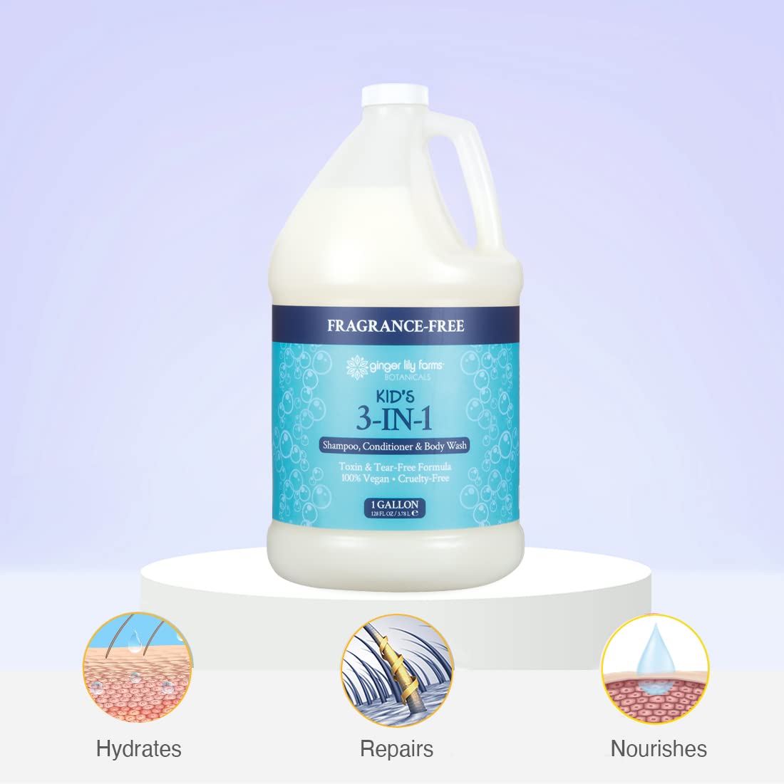 Ginger Lily Farms 1 gal Kid's 3-In-1 Shampoo, Fragrance-Free