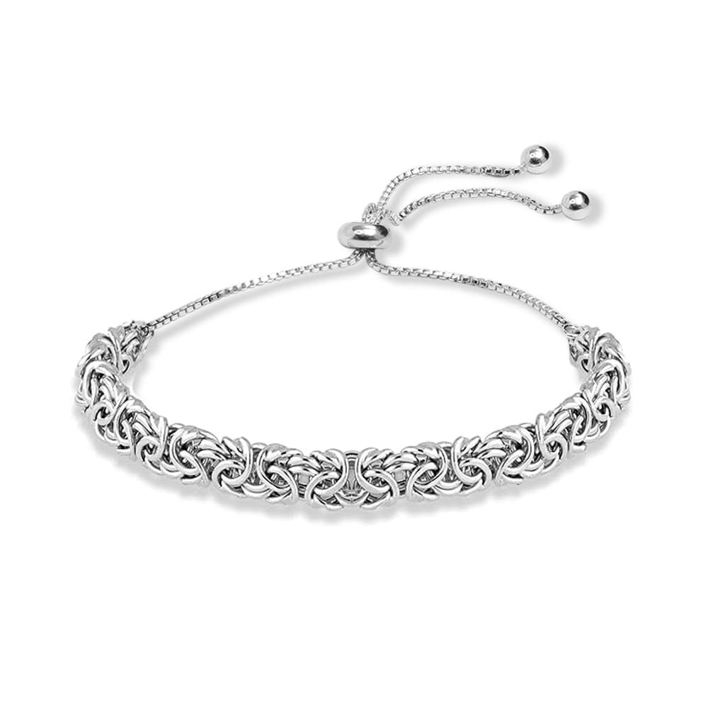 LeCalla 925 Sterling Silver Byzantine Bolo Bracelet for Women | Handmade Adjustable Sliding Bolo Link Chain Bracelet | C