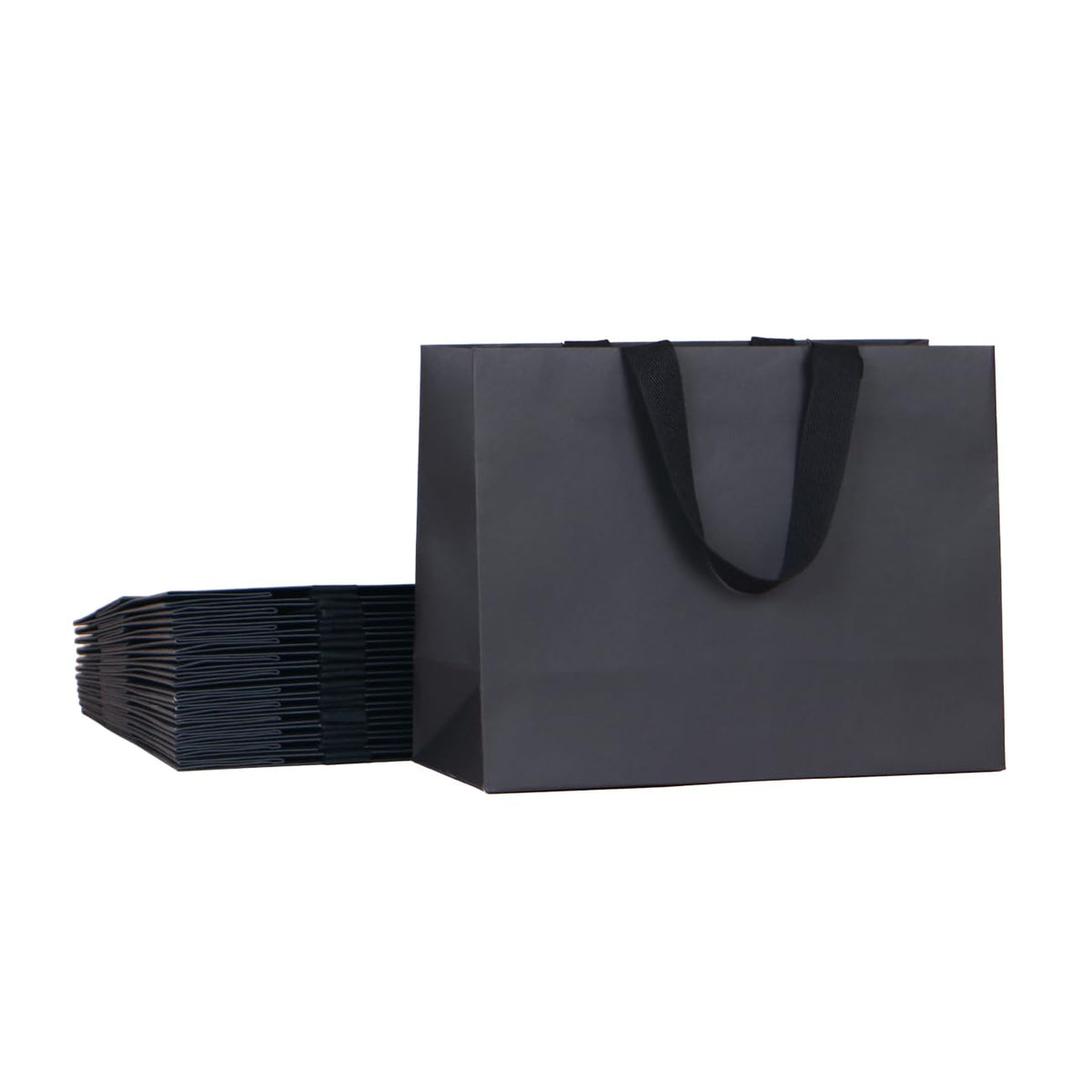 PAPERIST 12pcs, 11.8x4.7x9" (2) Medium Size, Black Paper Bags with Black Cotton Handles, Thick Sturdy Durable Gift b
