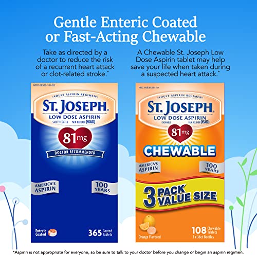 St. Joseph Aspirin Pain Reliever (NSAID) 81mg, Enteric Safety - Product Imagery