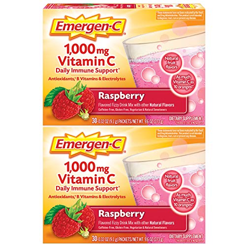 Emergen-C Vitamin C 1000mg Immune Support Powder, Raspberry, 60 - Product Imagery