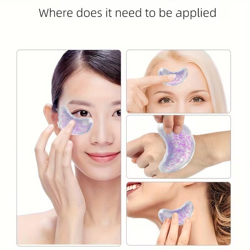 Set of 8 reusable gel eye pads for hot or cold therapy, soothing under eye pouches, dark circles, and puffiness.