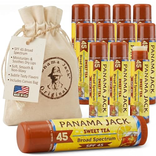Panama Jack SPF 45 Sunscreen Lip Balm, Moisturizing, Sweet Tea, 12 Pack – Red