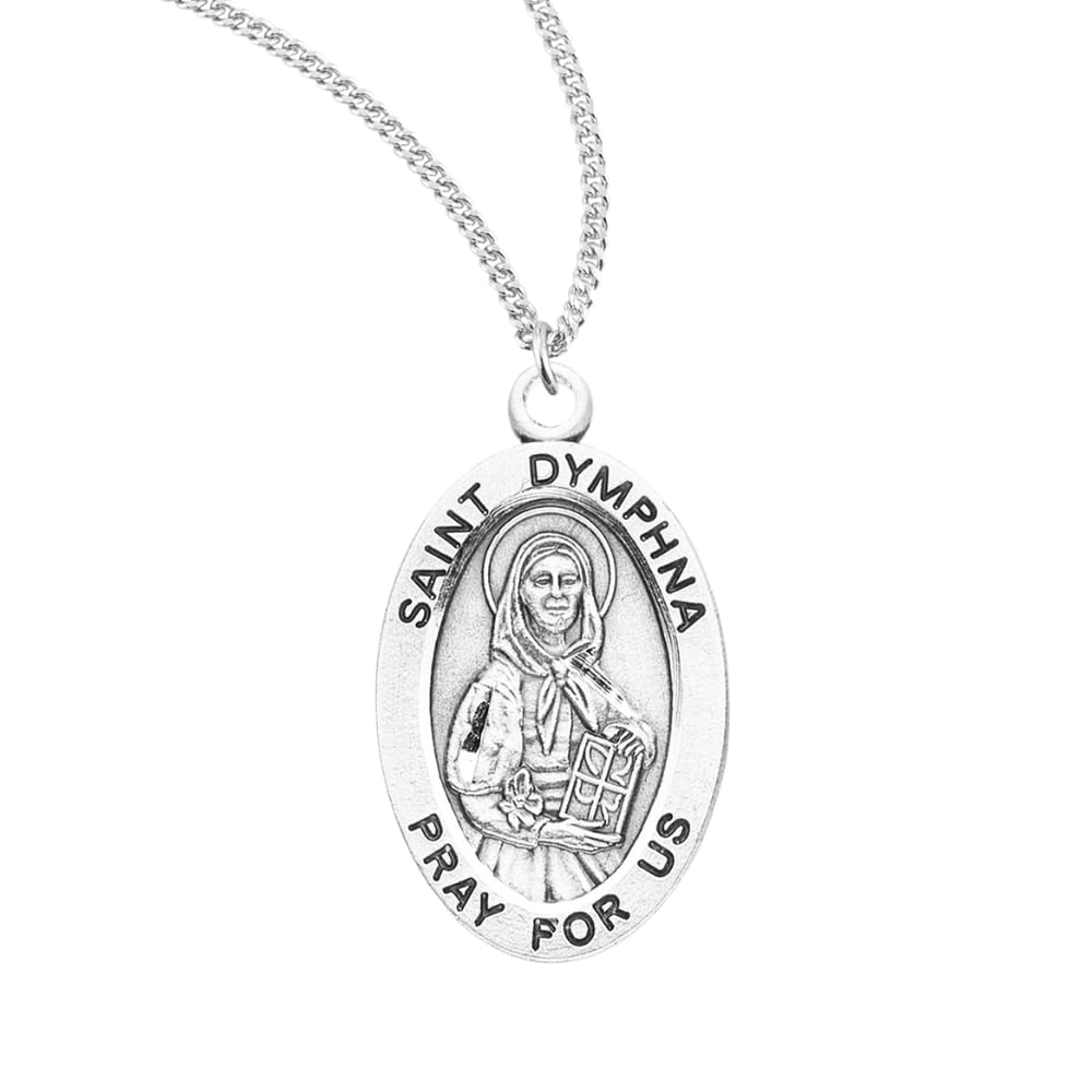 Everlasting Light Jewelry Sterling Silver Saint Medal Pendant Necklace Oval 0.9" x 0.6", 18" Rhodium Plated 
