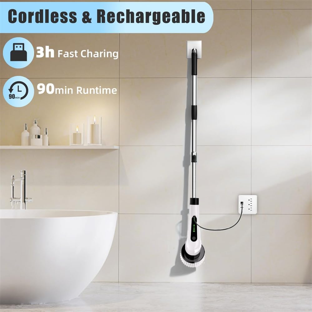 Bamifun Electric Spin Scrubber, Full Body Waterproof Cordless Cleaning Brush with 7 Replaceable Brush Heads Power Scrubb