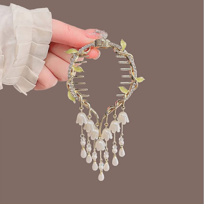 QERTYHJK Bell Orchid Tassel Hairpin Female Ancient Wind Ball Clip The Back Of The Dish Hair Headdress