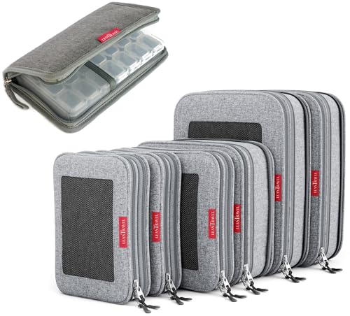 LeanTravel Bundle Compression Packing Cubes 6 Set + Pill Case - Product Imagery