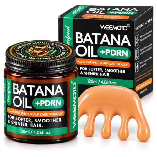 WEEMOTD Batana Oil + PDRN, Rosemary Oil + Biotin, 8-in-1 Formula, with Massage Comb – Batana Oil, Biotin, Copper Peptide