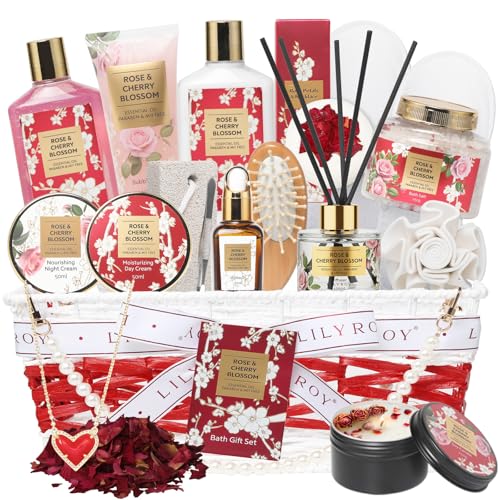 21Pcs Spa Gifts Skin Care Set - Luxurious Rose Spa Gift Baskets - Product Imagery