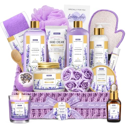 EIRNAY Spa Gifts for Women Birthday Gift Baskets Bath Set for Women Self Care Kit – Purple, Lavender