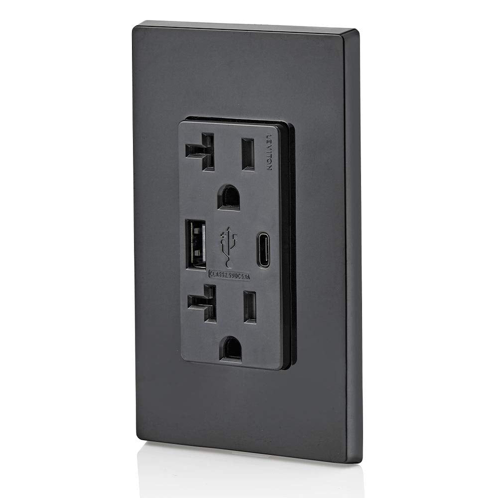 Leviton Type A & Type-C USB in-Wall Charger with 20A Tamper-Resistant Outlet, USB Charger for Smartphones and Tablets. N
