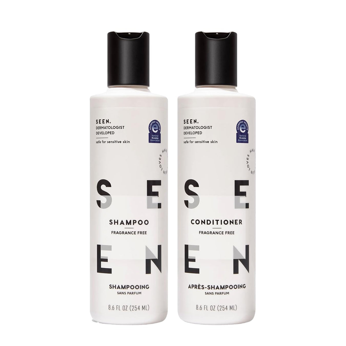 SEEN Shampoo & Conditioner Bundle, Fragrance-Free - Non-Comedogenic Hair Care Set, Dermatologist-Developed, Safe for Sen