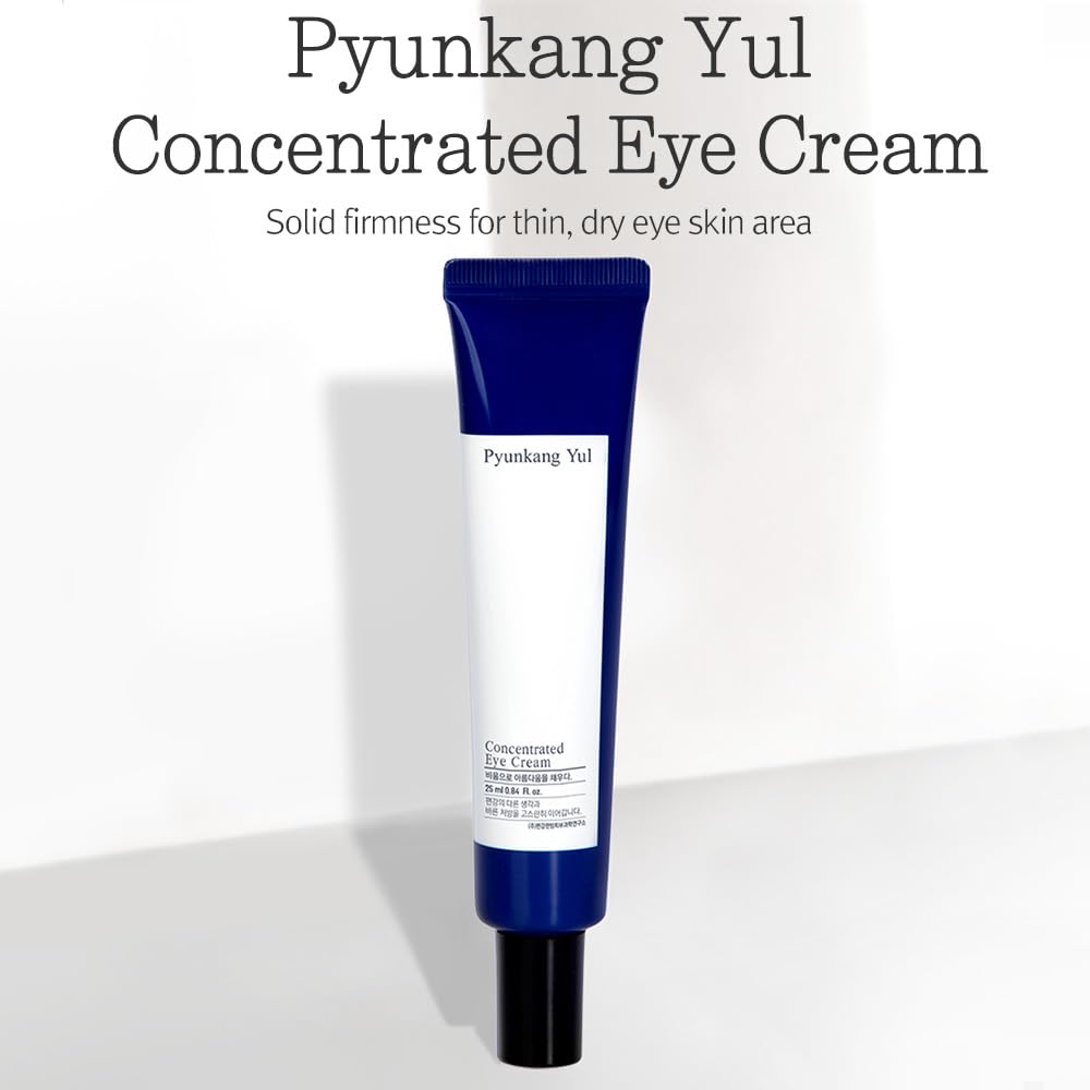 Pyunkang Yul PKY Concentrated Eye Cream in a jar, featuring shea butter and herbal ingredients for wrinkle and dark circle care.