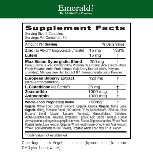 EMERALD LABS Vision Health, 60 Vegetable Capsules (30-Day Supply) - Product Imagery