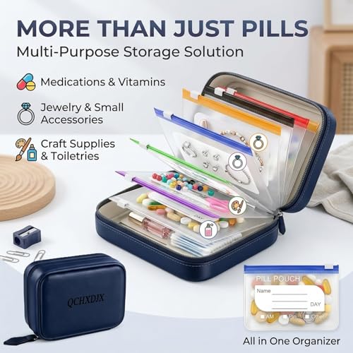 Waterproof Pill Pouch Set, 14 Color-Coded Reusable Zipper Pill - Product Imagery