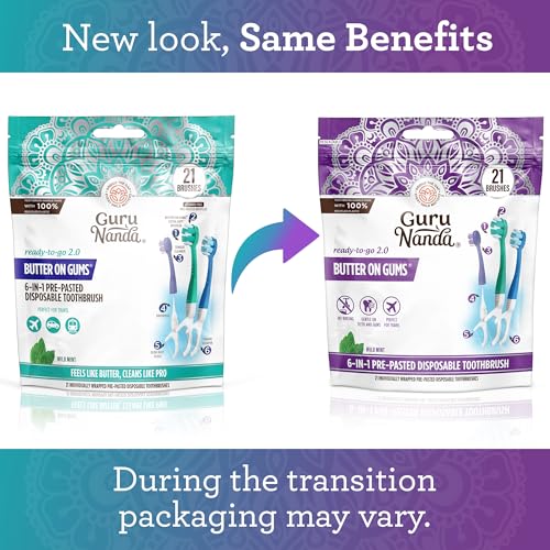 GuruNanda Disposable Travel Toothbrush 2.0, Fluoride Free - Product Imagery