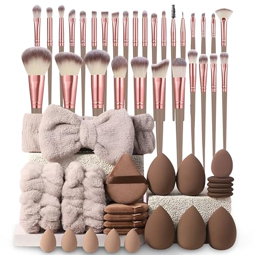 Professional Makeup Tools Set, 54pcs set Cosmetic Brush & Sponge & Puff & Headband & Brush Cleaning Bow Set,Facial Makeu