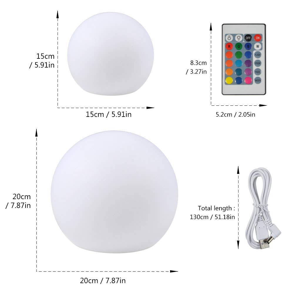 Zopsc Rechargeable LED Ball Light, Decorative Remote Control Lamp with 16 Colors, Christmas Party Lights, 12 Inch Glowin