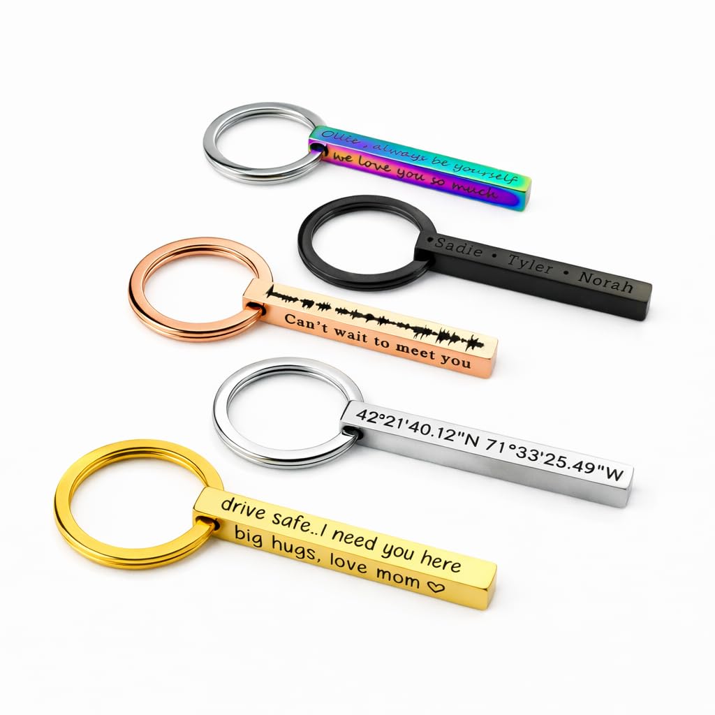 Danique Jewelry Personalized 3D Bar Keychain with Name, Handwriting, Photo, 4-Sided – product photo (Keyrings &amp; Keyc