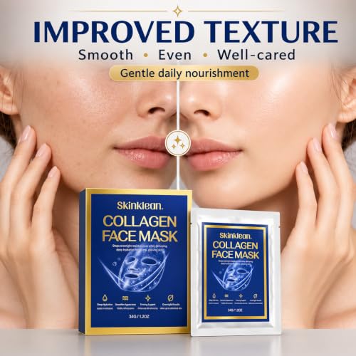 SkinKlean Collagen Face Mask 9 Pack,Hydrating Sheet Masks for - Product Imagery
