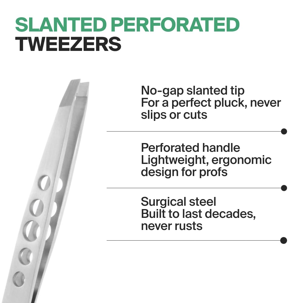 GERMANIKURE Perforated Slanted Tweezers, FINOX German Steel, Leather Case – Silver, Stainless,Stainless Steel,Steel
