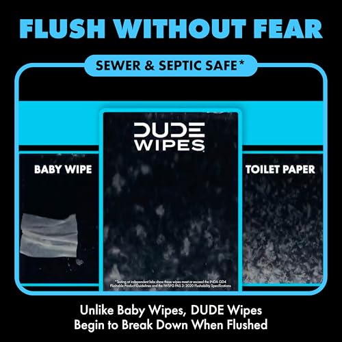 DUDE Wipes Unscented Adult Flushable Wet Wipes, Sensitive Skin, - Product Imagery