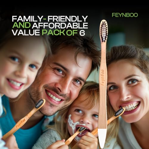 Bamboo Toothbrushes Medium Bristles 6 Pack - BPA Free Bristles - Product Imagery