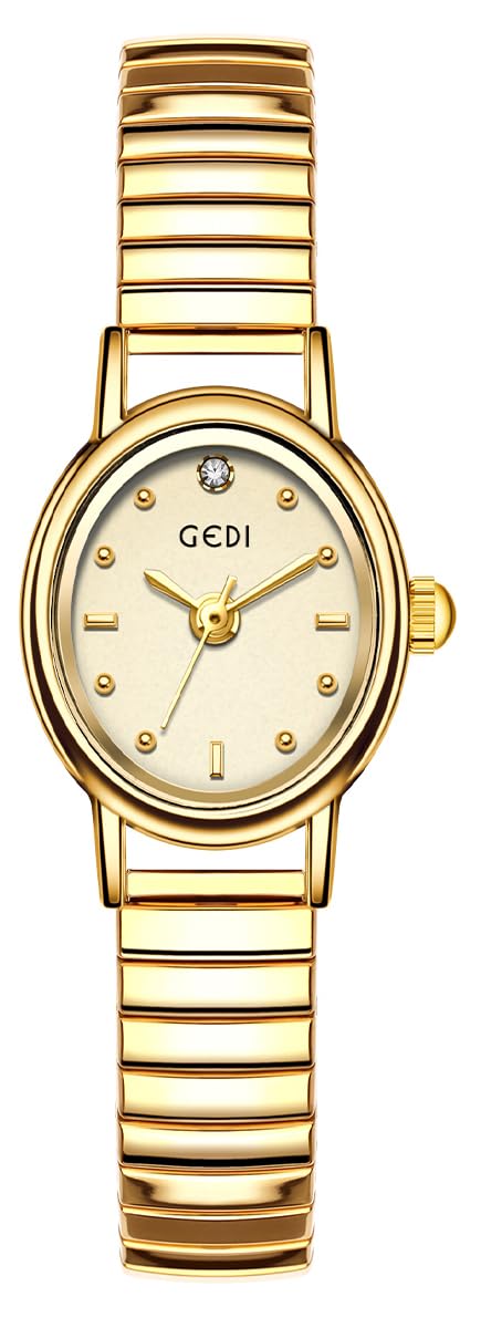 FANMIS Small Gold Watches for Women Oval Dial Leather Band Dress Wristwatch – Gold