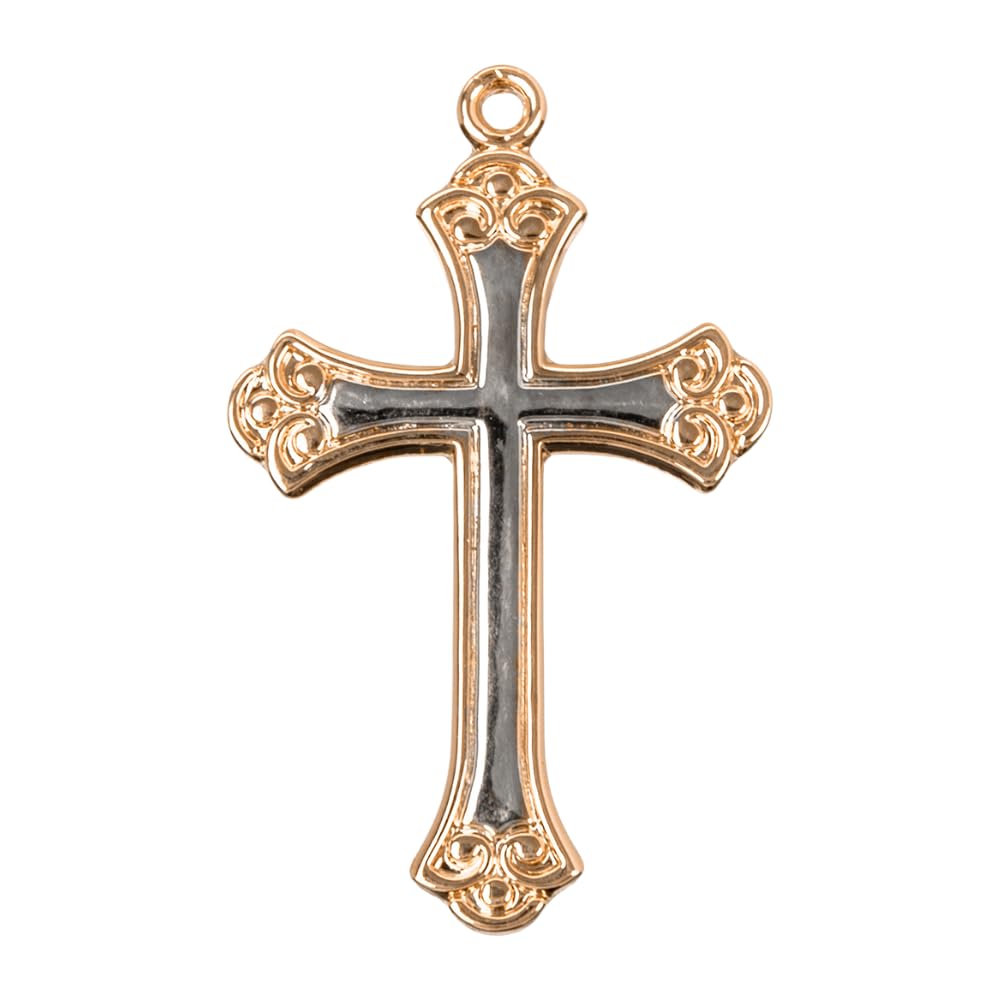 Everlasting Light Jewelry Women's 16kt Gold Plated .925 Sterling Silver Swirl Tip Two- Tone Cross Pendant, 1.1" x 0.