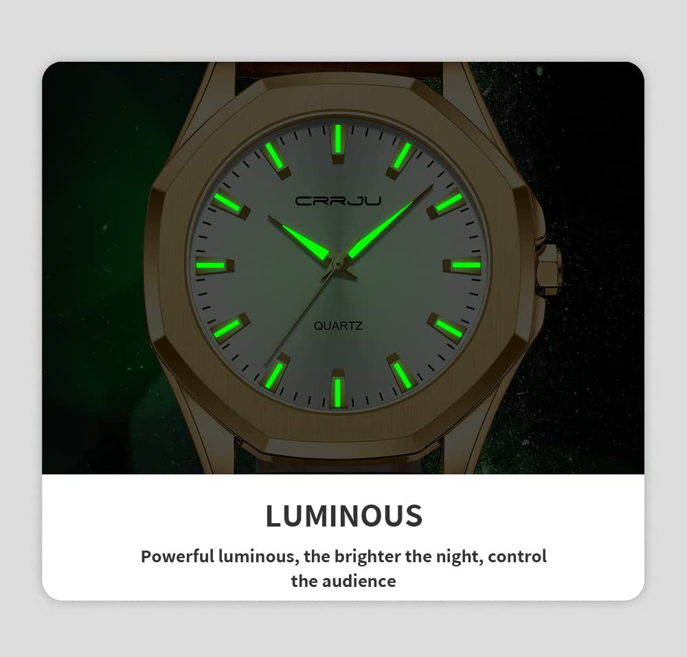 CRRJU Men's Fashion Luxury Classical Leather Watches for Men Business Simple Luminous Analog Quartz Wristwatches – back 