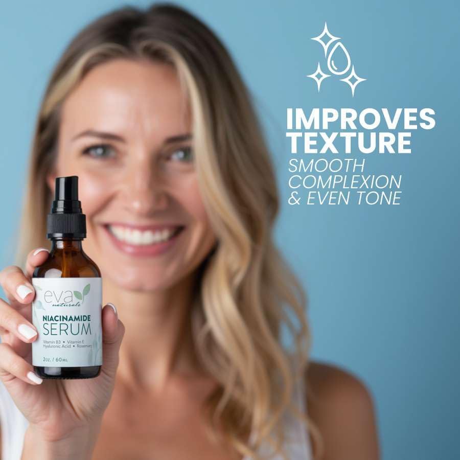 Eva Naturals Niacinamide 5% Serum, Hyaluronic Acid, Vitamin E & - Product Imagery
