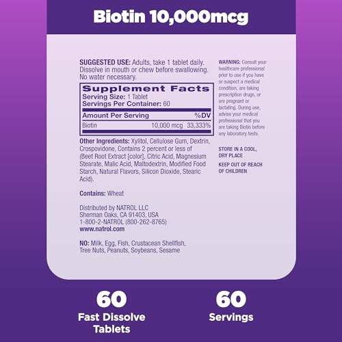 Natrol Biotin 10000mcg, 4X Faster Dissolve Supplement for - Product Imagery