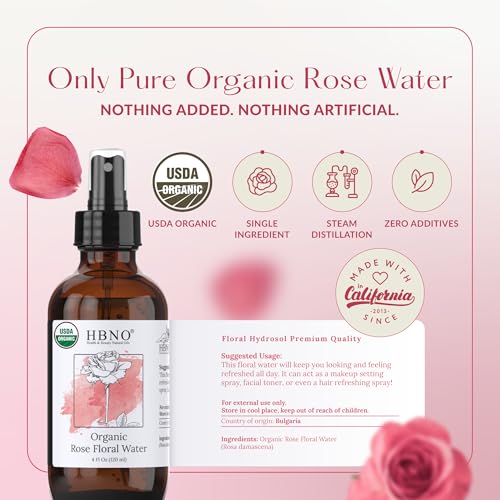 HBNO California Bottled Organic Rose Water for Face 4 fl oz - Product Imagery