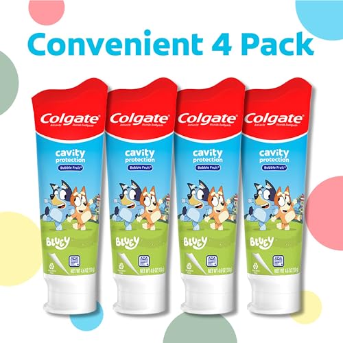 Colgate Kids Bluey Fluoride Toothpaste, Bubblegum, 4 Pack, 4.6 oz - Product Imagery