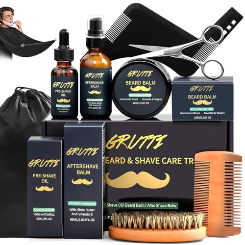GRUTTI 9Pcs Men Shaving Kit, Premium Wet Shave Set for Smooth Comfort Shaving