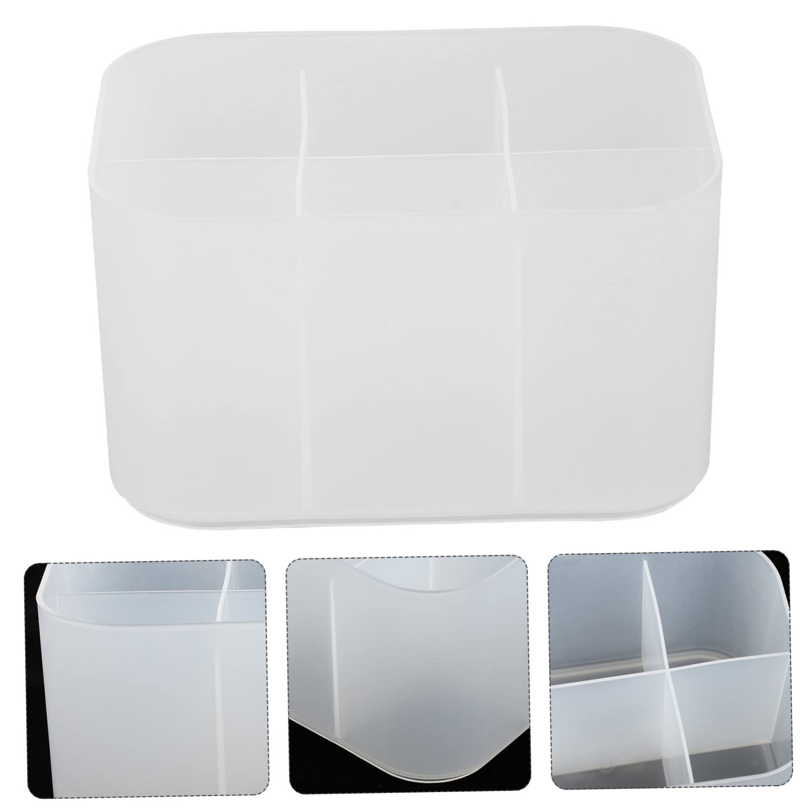 White PAMINGONO nail art tools caddy with six slots for pens, brushes, and decor storage on a desktop organizer.