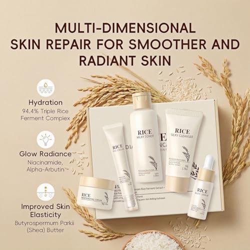 Korean Skin Care Set with Rice, 5-Step Facial Kit for Women - Product Imagery