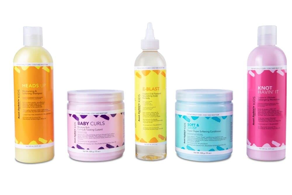 Aunt Jackie's Aunt Jackie’s Kids Hair Care Bundle – 5 Full-Size Products for Easier Combing, Styling & Nourishing Hair –