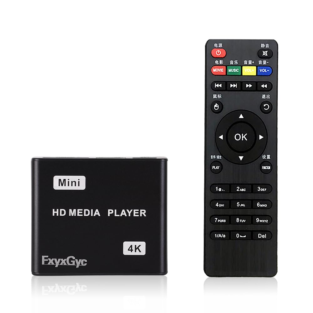 FxyxGyc HDMI Media Player, 4K Ultra HD Digital Media Player, Supports USB Drive, SD Card, 4K@30Hz Output,H.265/H.264/AVC