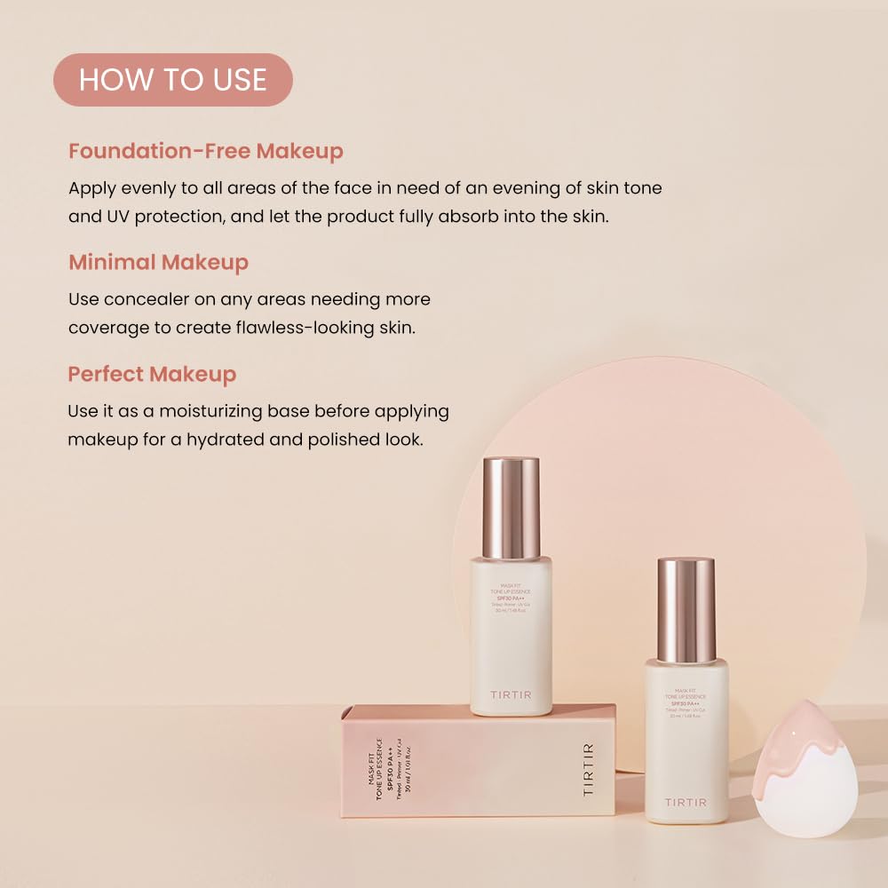 TIRTIR Mask Fit Tone Up Essence | Tinted Moisturizer, All-in-one base, Glass skin look, Deep Hydration, Long-lasting, Na