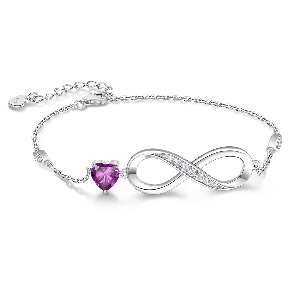 RIVIKO Infinity Love Heart Symbol Charm Bracelet for Women 925 Sterling Silver Adjustable Birthday Valentine’s Day Chris