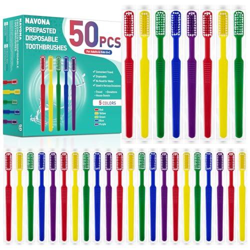 50 PCS Prepasted Disposable Toothbrushes with Toothpaste, Bulk - Product Imagery