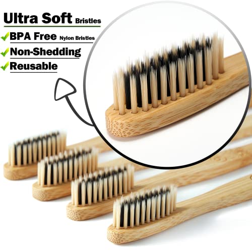 20 Count Bamboo Toothbrushes (Soft+Medium), Natural Wood - Product Imagery