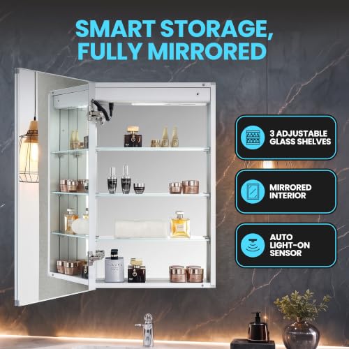 Blossom LED Medicine Cabinet Mirror for Bathroom, 24x32 Inch | - Product Imagery