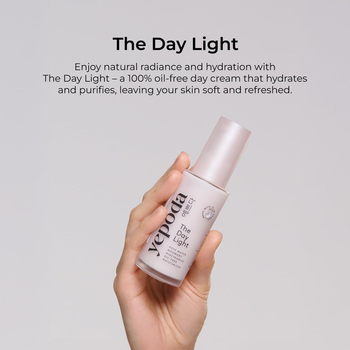 Yepoda The Day Light, Oil-Free Purifying Day Moisturizer with Rose Water, Mugwort & Niacinamide, Hydrating Vegan Korean 