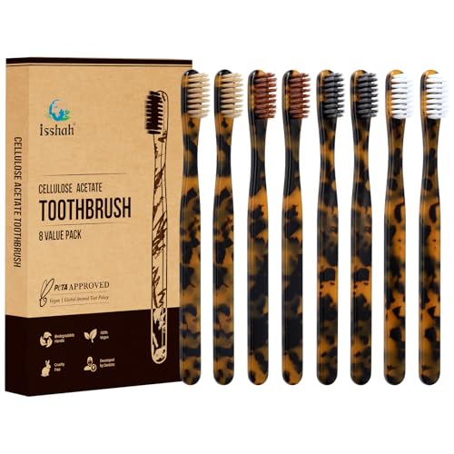 Isshah Plant-Based Cellulose Acetate Toothbrushes - 8 Pack - - Product Imagery
