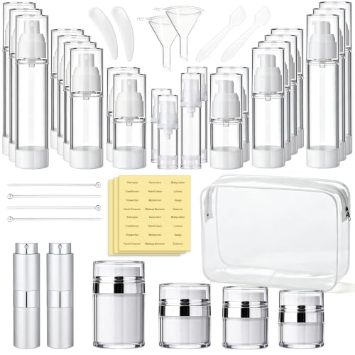 Psukhai 43 Pcs Refillable Makeup Skincare Containers Set for Travel with Label, Bag