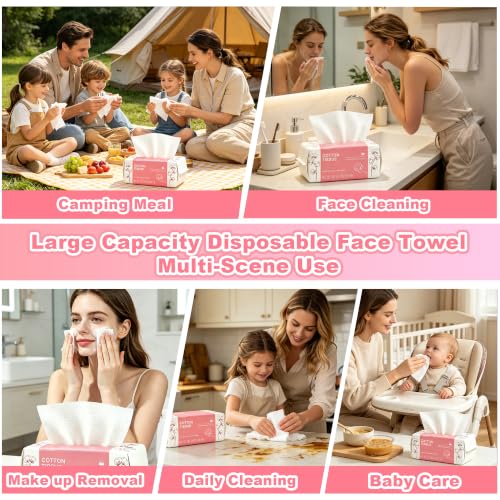 100 Count Disposable Face Towel, Dual-Textured Facial Wash Cloth - Product Imagery